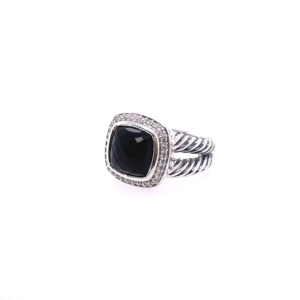 David Yurman 925 Sterling Silver Albion Ring 11mm Black Onyx & Diamonds Size 8